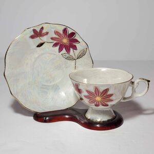 Nasco Teacup and Saucer Pink Flowers Opalescent Japan Vintage